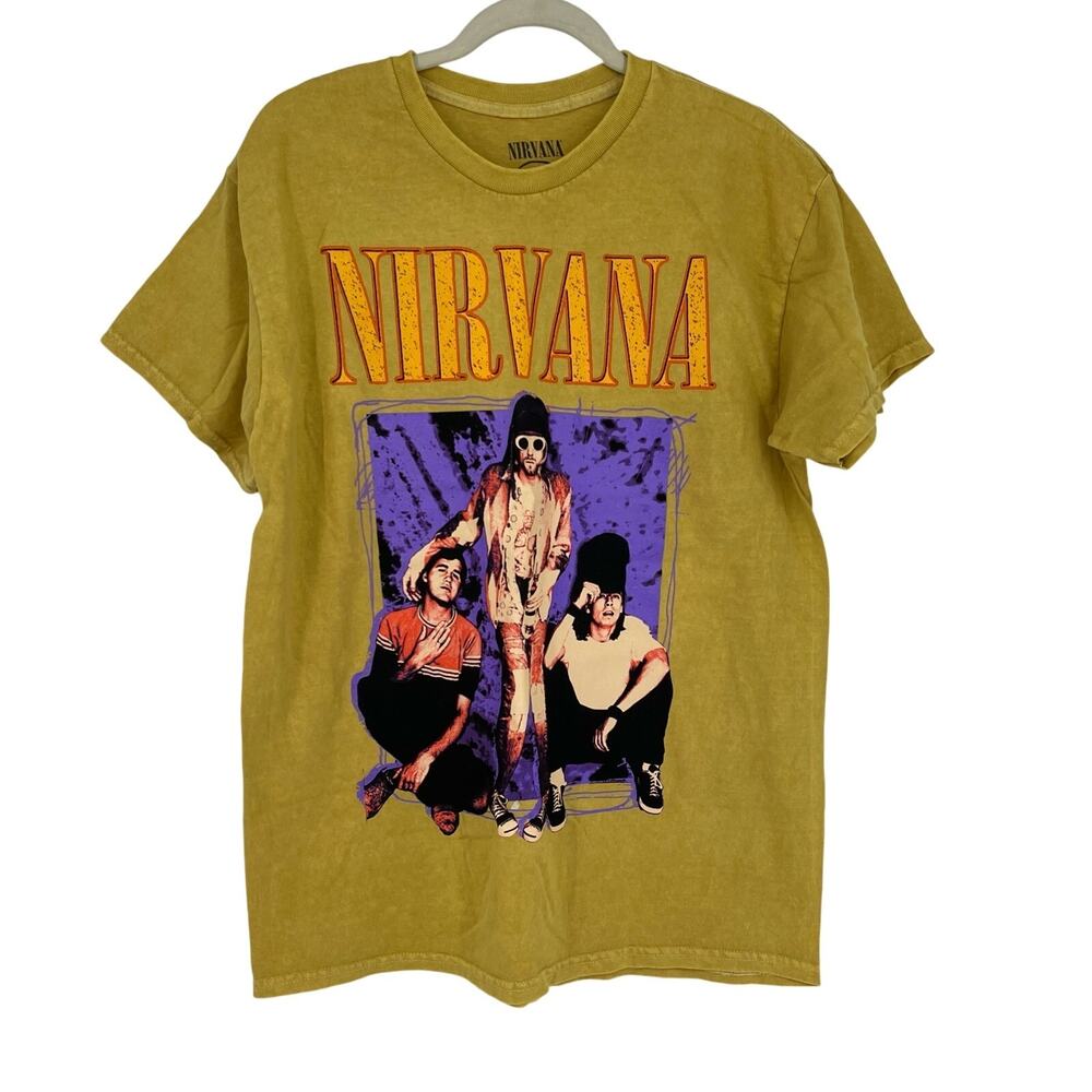 Officially Licensed Nirvana Grunge Tee Yellow Acid Wash Large‎ Vintage Style